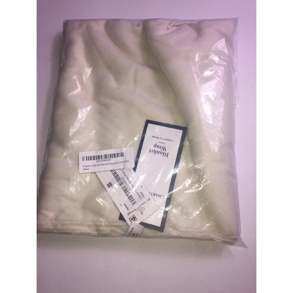 Charter Club Soft Blanket Wrap & Scarf in One in Ivory, Retail $58.50